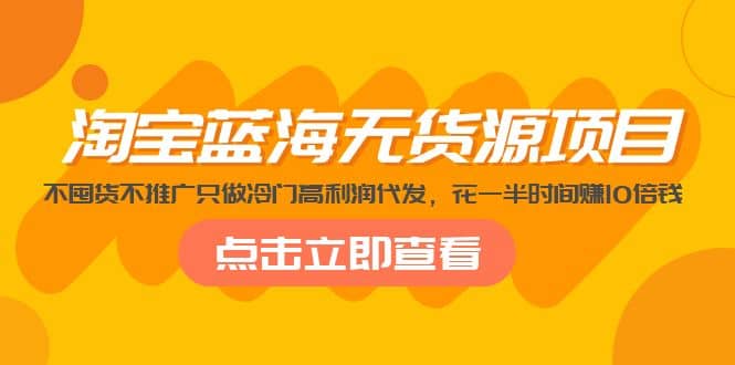 淘宝蓝海无货源项目，不囤货不推广只做冷门高利润代发副业工作-副业资源站-副业项目-创业项目-搞钱项目个人副业工作资源分享