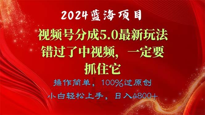 2024蓝海项目，视频号分成计划5.0最新玩法，错过了中视频，一定要抓住…副业工作-副业资源站-副业项目-创业项目-搞钱项目个人副业工作资源分享