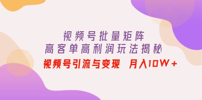 视频号批量矩阵的高客单高利润玩法揭秘副业工作-副业资源站-副业项目-创业项目-搞钱项目个人副业工作资源分享