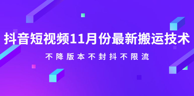 抖音短视频11月份最新搬运技术，不降版本不封抖不限流！【视频课程】副业工作-副业资源站-副业项目-创业项目-搞钱项目个人副业工作资源分享
