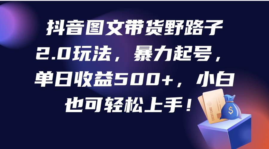 抖音图文带货野路子2.0玩法，暴力起号，单日收益500+，小白也可轻松上手！副业工作-副业资源站-副业项目-创业项目-搞钱项目个人副业工作资源分享