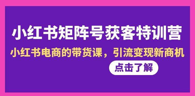 小红书-矩阵号获客特训营-第10期，小红书电商的带货课，引流变现新商机副业工作-副业资源站-副业项目-创业项目-搞钱项目个人副业工作资源分享