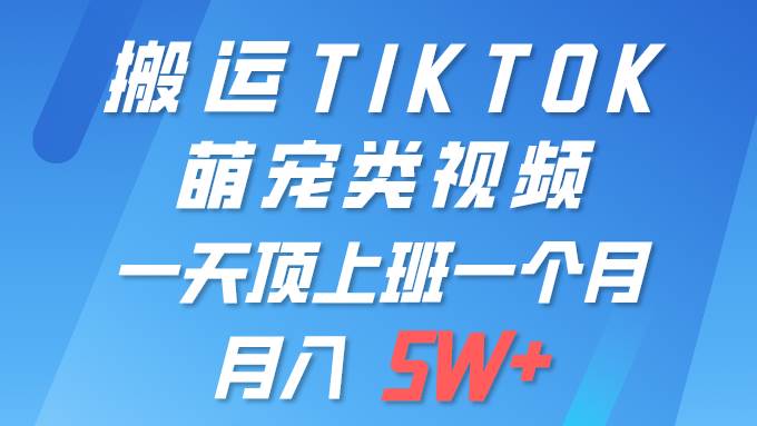一键搬运TIKTOK萌宠类视频 一部手机即可操作 所有平台均可发布 轻松月入5W+副业工作-副业资源站-副业项目-创业项目-搞钱项目个人副业工作资源分享