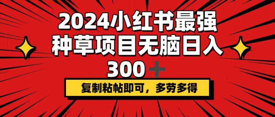 2024小红书最强种草项目，无脑日入300+，复制粘帖即可，多劳多得副业工作-副业资源站-副业项目-创业项目-搞钱项目个人副业工作资源分享