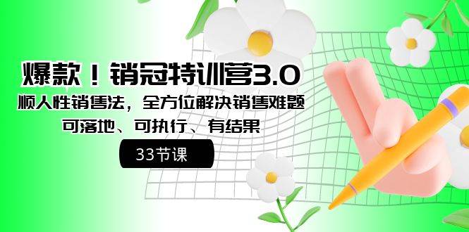 爆款！销冠特训营3.0之顺人性销售法，全方位解决销售难题、可落地、可执行、有结果副业工作-副业资源站-副业项目-创业项目-搞钱项目个人副业工作资源分享