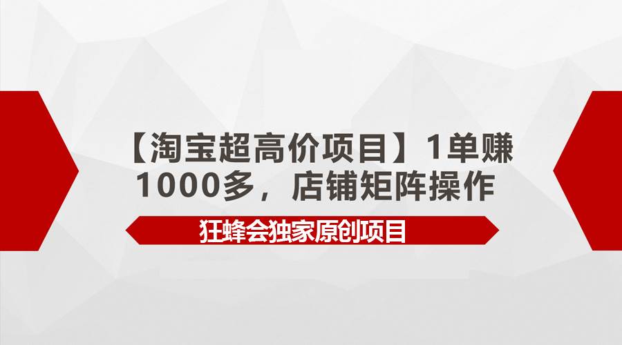 【淘宝超高价项目】1单赚1000多，店铺矩阵操作副业工作-副业资源站-副业项目-创业项目-搞钱项目个人副业工作资源分享