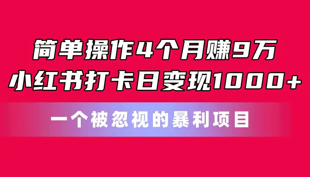 简单操作4个月赚9万！小红书打卡日变现1000+！一个被忽视的暴力项目副业工作-副业资源站-副业项目-创业项目-搞钱项目个人副业工作资源分享