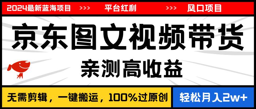 2024最新蓝海项目，逛逛京东图文视频带货，无需剪辑，月入20000+副业工作-副业资源站-副业项目-创业项目-搞钱项目个人副业工作资源分享