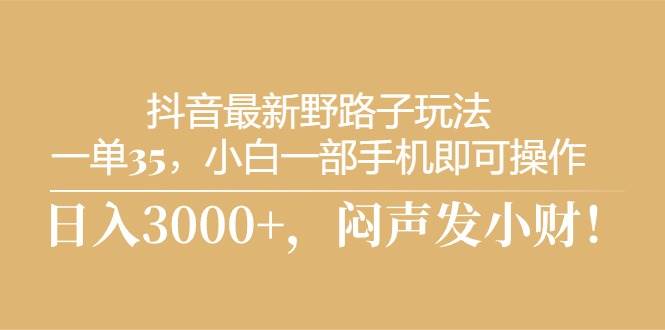 抖音最新野路子玩法，一单35，小白一部手机即可操作，，日入3000+，闷…副业工作-副业资源站-副业项目-创业项目-搞钱项目个人副业工作资源分享