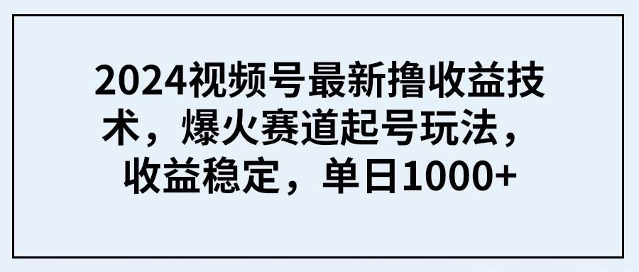 2024视频号最新撸收益技术，爆火赛道起号玩法，收益稳定，单日1000+副业工作-副业资源站-副业项目-创业项目-搞钱项目个人副业工作资源分享
