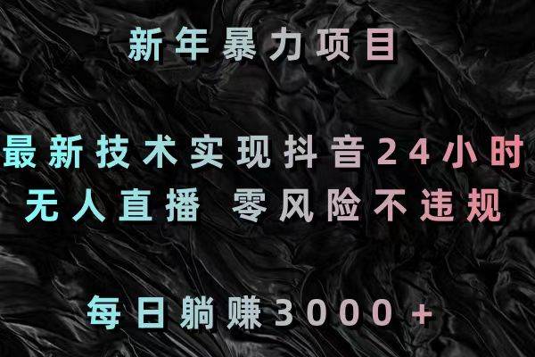 新年暴力项目，最新技术实现抖音24小时无人直播 零风险不违规 每日躺赚3000副业工作-副业资源站-副业项目-创业项目-搞钱项目个人副业工作资源分享
