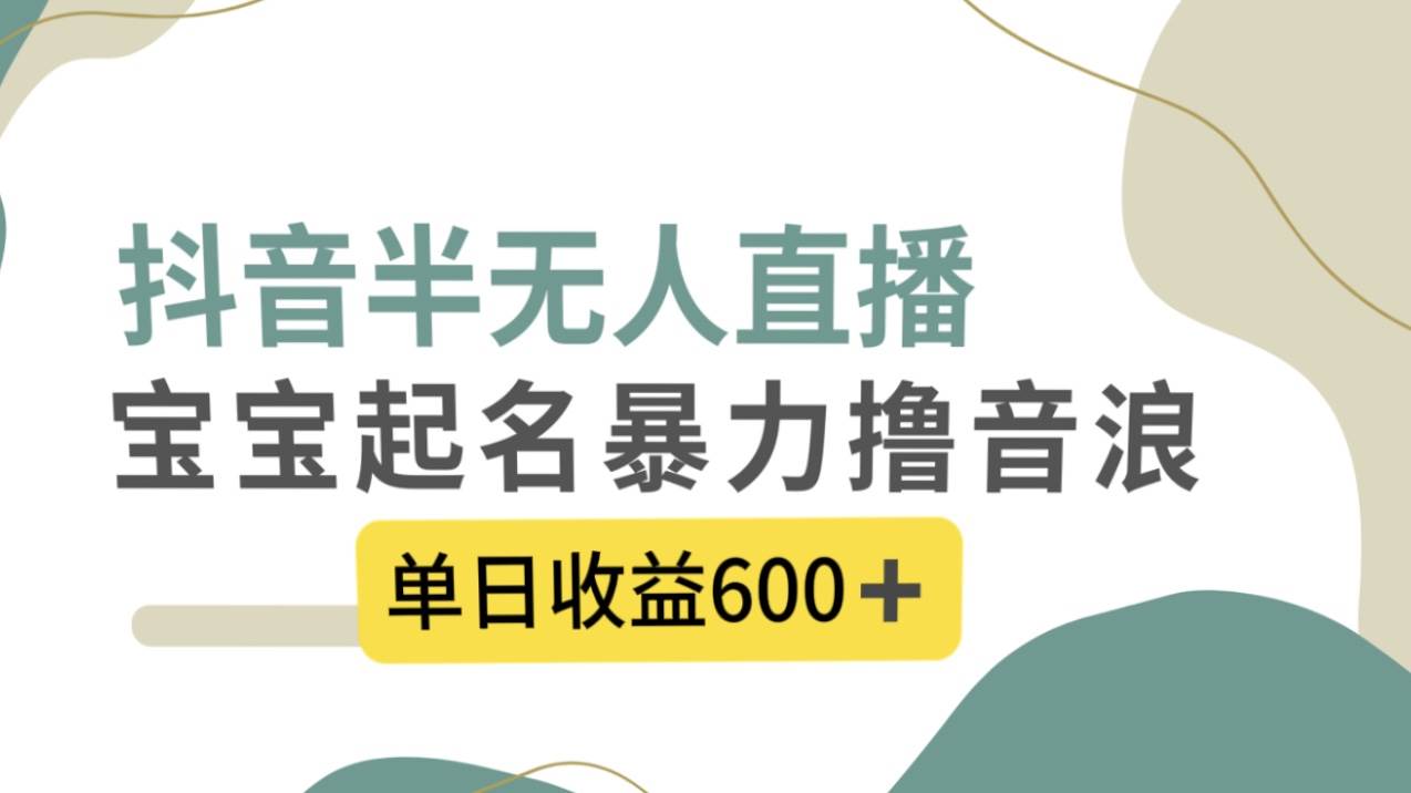 抖音半无人直播，宝宝起名，暴力撸音浪，单日收益600+副业工作-副业资源站-副业项目-创业项目-搞钱项目个人副业工作资源分享