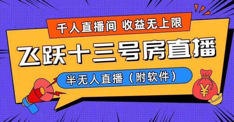 爆火飞跃十三号房半无人直播，一场直播上千人，日入过万！（附软件）副业工作-副业资源站-副业项目-创业项目-搞钱项目个人副业工作资源分享