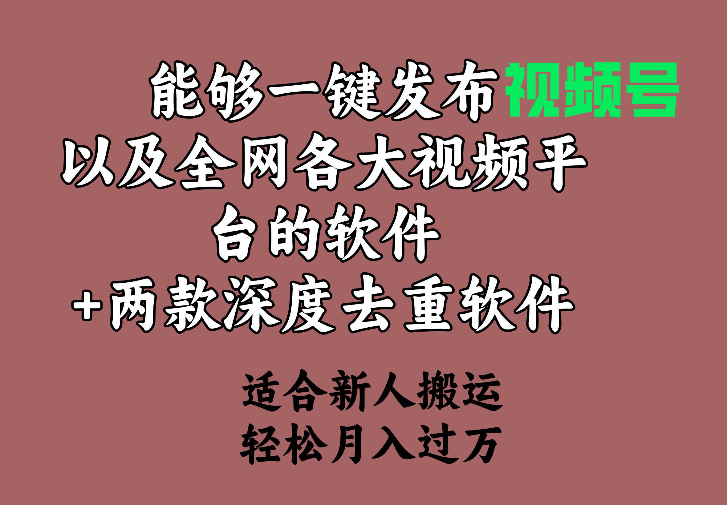 能够一键发布视频号以及全网各大视频平台的软件+两款深度去重软件 适合…副业工作-副业资源站-副业项目-创业项目-搞钱项目个人副业工作资源分享