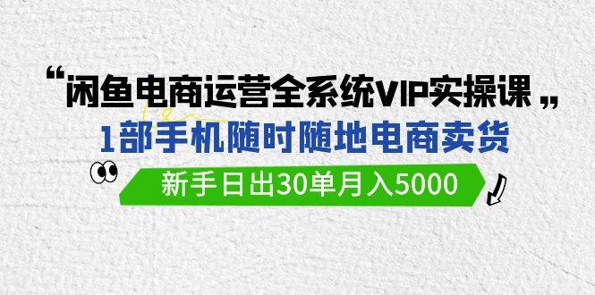 闲鱼电商运营全系统VIP实战课，1部手机随时随地卖货，新手日出30单月入5000副业工作-副业资源站-副业项目-创业项目-搞钱项目个人副业工作资源分享