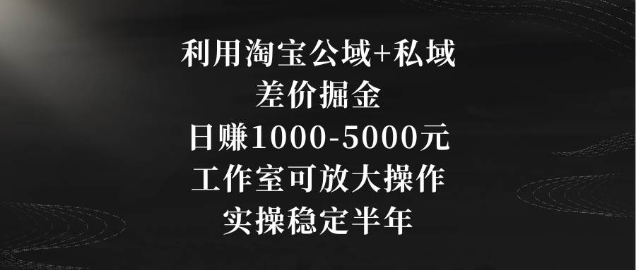 利用淘宝公域+私域差价掘金，日赚1000-5000元，工作室可放大操作，实操…副业工作-副业资源站-副业项目-创业项目-搞钱项目个人副业工作资源分享