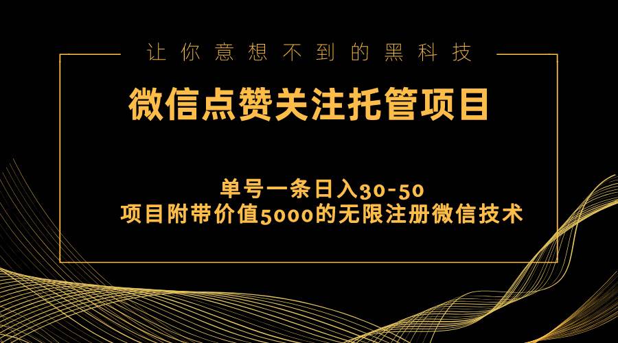视频号托管点赞关注，单微信30-50元，附带价值5000无限注册微信技术副业工作-副业资源站-副业项目-创业项目-搞钱项目个人副业工作资源分享