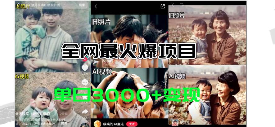 全网爆火的AI让老照片动起来教程，蹭热点日赚3000+，内含免费工具一键…副业工作-副业资源站-副业项目-创业项目-搞钱项目个人副业工作资源分享