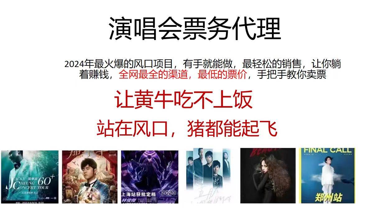2024演唱会低价票务代理，全网最低的票价，手把手教你卖票，日入2000+副业工作-副业资源站-副业项目-创业项目-搞钱项目个人副业工作资源分享