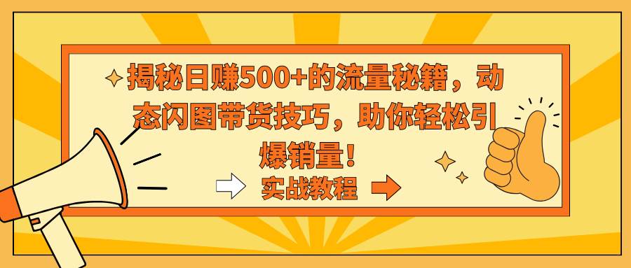 揭秘日赚500+的流量秘籍，动态闪图带货技巧，助你轻松引爆销量！副业工作-副业资源站-副业项目-创业项目-搞钱项目个人副业工作资源分享