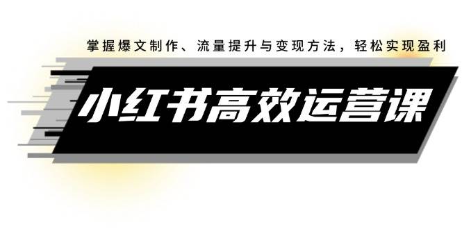 小红书高效运营课：掌握爆文制作、流量提升与变现方法，轻松实现盈利副业工作-副业资源站-副业项目-创业项目-搞钱项目个人副业工作资源分享