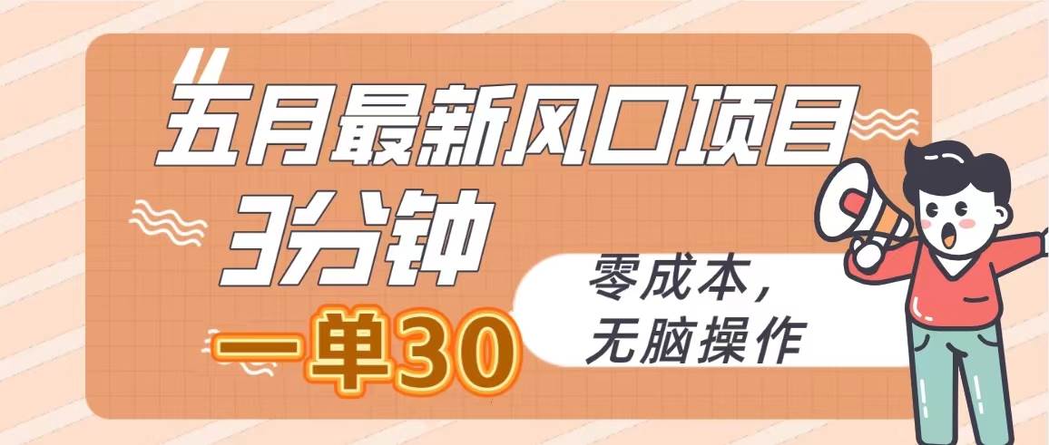 五月最新风口项目，3分钟一单30，零成本，无脑操作副业工作-副业资源站-副业项目-创业项目-搞钱项目个人副业工作资源分享