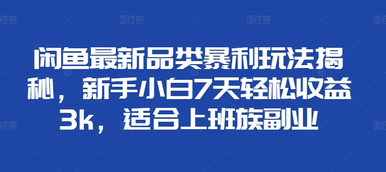 闲鱼最新品类暴利玩法揭秘，新手小白7天轻松赚3000+，适合上班族副业副业工作-副业资源站-副业项目-创业项目-搞钱项目个人副业工作资源分享
