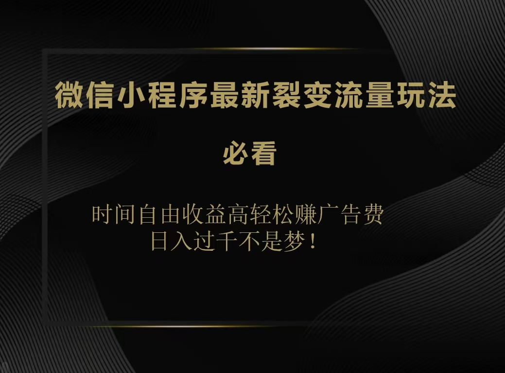 微信小程序最新裂变流量玩法，时间自由收益高轻松赚广告费，日入200-500+副业工作-副业资源站-副业项目-创业项目-搞钱项目个人副业工作资源分享