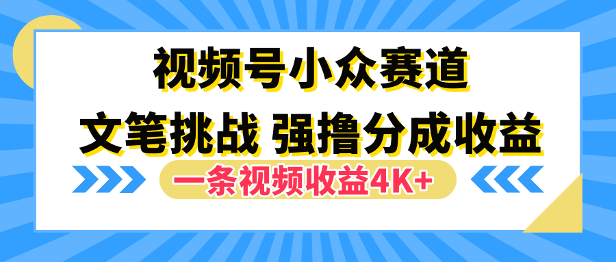 视频号小众赛道，文笔挑战，一条视频收益4K+副业工作-副业资源站-副业项目-创业项目-搞钱项目个人副业工作资源分享