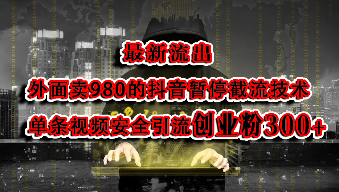 最新流出：外面卖980的抖音暂停截流技术单条视频安全引流创业粉300+副业工作-副业资源站-副业项目-创业项目-搞钱项目个人副业工作资源分享
