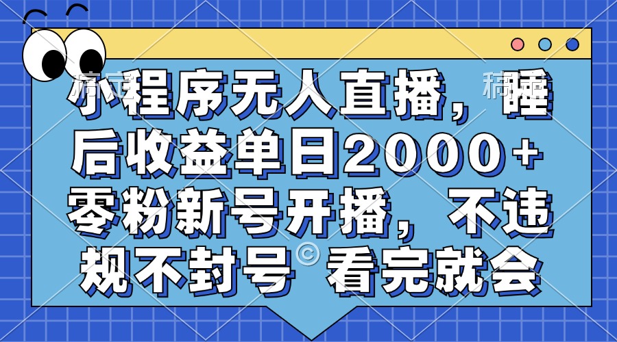 小程序无人直播，睡后收益单日2000+ 零粉新号开播，不违规不封号 看完就会副业工作-副业资源站-副业项目-创业项目-搞钱项目个人副业工作资源分享