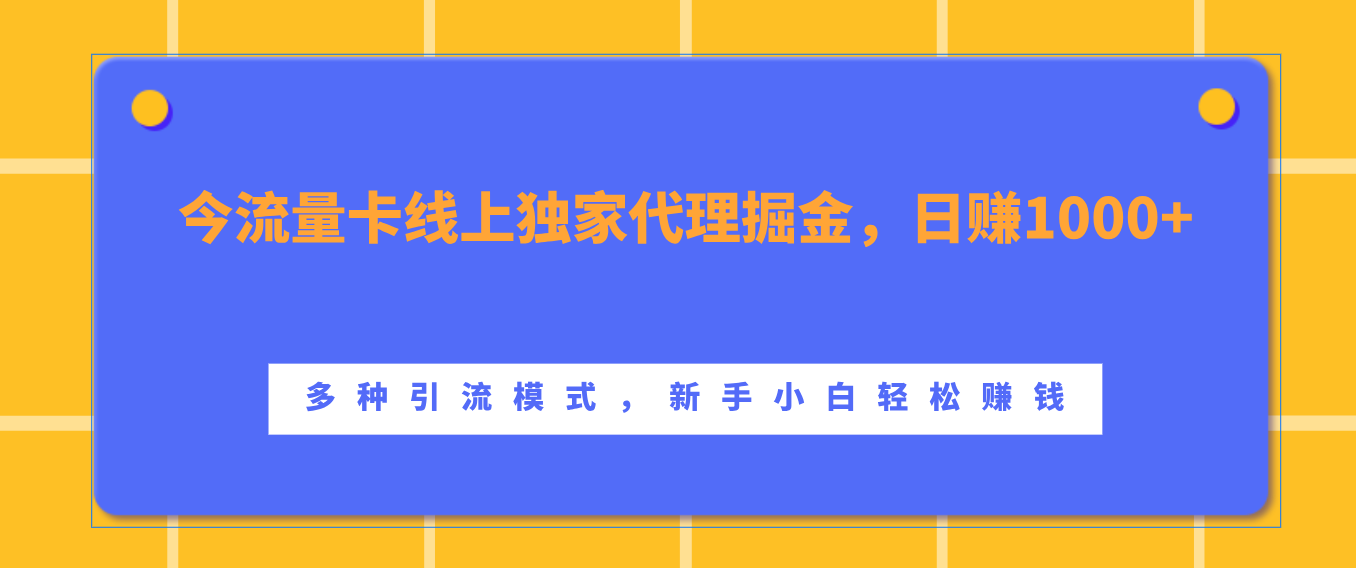 流量卡线上独家代理掘金，日赚1000+ ，多种引流模式，新手小白轻松赚钱副业工作-副业资源站-副业项目-创业项目-搞钱项目个人副业工作资源分享