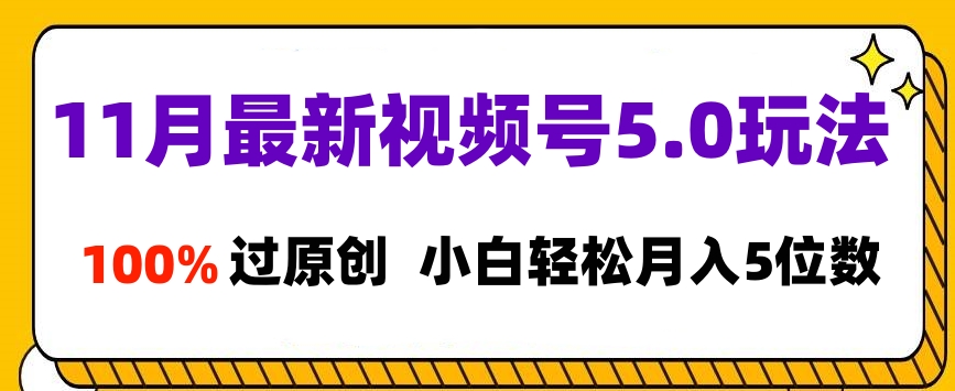 11月最新视频号5.0玩法，100%过原创，小白轻松月入5位数副业工作-副业资源站-副业项目-创业项目-搞钱项目个人副业工作资源分享