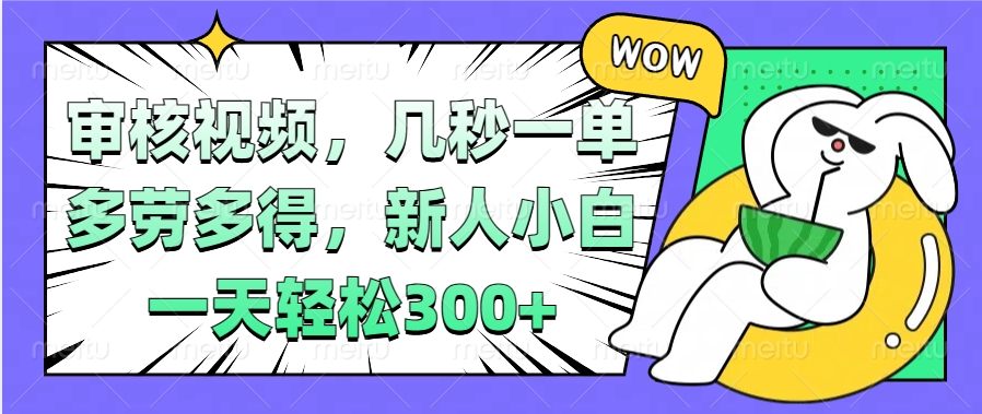 视频审核项目，几秒一单，多劳多得，新人小白一天轻松300+副业工作-副业资源站-副业项目-创业项目-搞钱项目个人副业工作资源分享