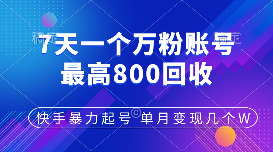 快手暴力起号，7天涨万粉，小白当天起号，多种变现方式，账号包回收，单月变现几个W副业工作-副业资源站-副业项目-创业项目-搞钱项目个人副业工作资源分享