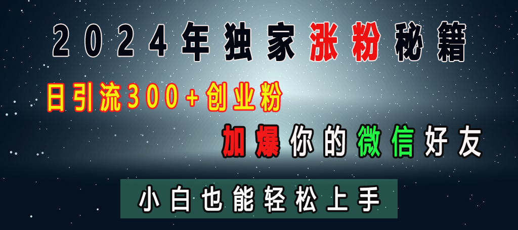 2024年独家涨粉秘籍，日引流300+创业粉，加爆你的微信好友，小白也能轻松上手副业工作-副业资源站-副业项目-创业项目-搞钱项目个人副业工作资源分享