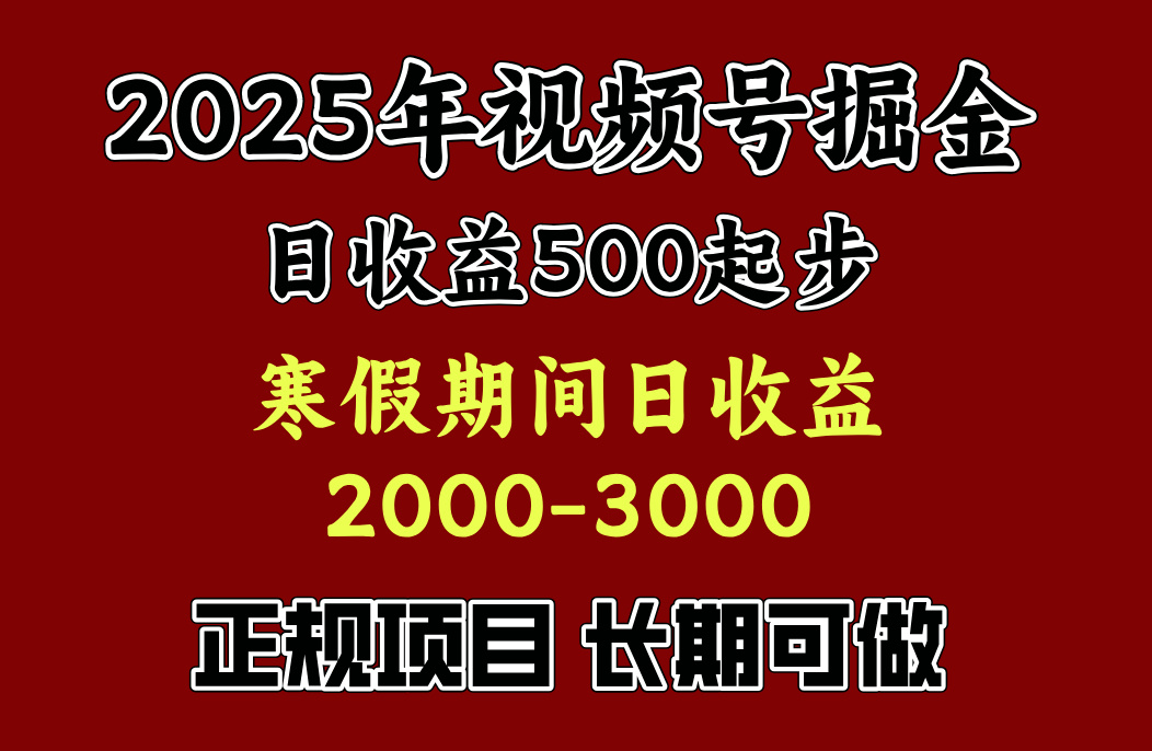 最新视频号项目，单账号日收益500起步，寒假期间日收益2000-3000左右，副业工作-副业资源站-副业项目-创业项目-搞钱项目个人副业工作资源分享