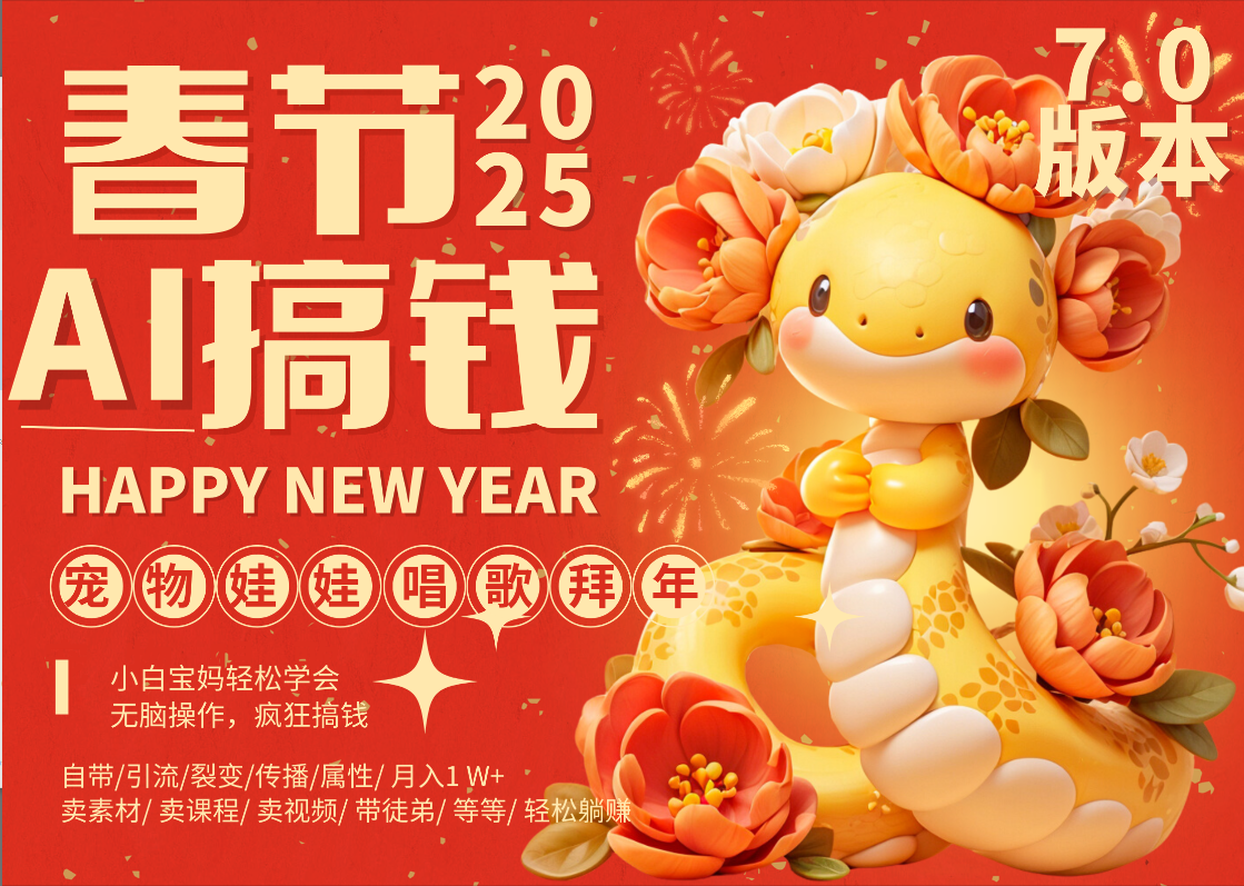 AI春节搞钱7.0升级版 蝴蝶号超火爆萌宠唱歌拜年  AI一键制作 批量出内容   春节做轻松躺赚 每日轻松十分钟  月赚米1W+  抓紧冲！可做视频 可卖素材只带小白和宝妈！副业工作-副业资源站-副业项目-创业项目-搞钱项目个人副业工作资源分享