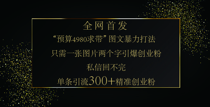 小红书，“预算 4980 带我飞” 的神奇图片引流法，堪称涨粉核武器！只需一张图，就能单条笔记凭借此方法，轻松引流 300 + 精准创业粉！副业工作-副业资源站-副业项目-创业项目-搞钱项目个人副业工作资源分享