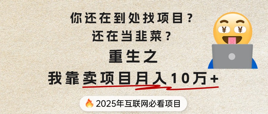 你还在到处找项目？还在当韭菜？重生之我靠卖项目月入 10 万+，曾经我也是个失败者。副业工作-副业资源站-副业项目-创业项目-搞钱项目个人副业工作资源分享