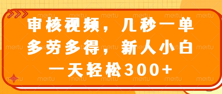 审核视频项目，几秒一单，多劳多得，新人小白一天轻松300+副业工作-副业资源站-副业项目-创业项目-搞钱项目个人副业工作资源分享