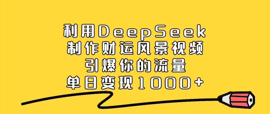 利用DeepSeek制作财运风景视频，引爆你的流量，单日变现1000+副业工作-副业资源站-副业项目-创业项目-搞钱项目个人副业工作资源分享