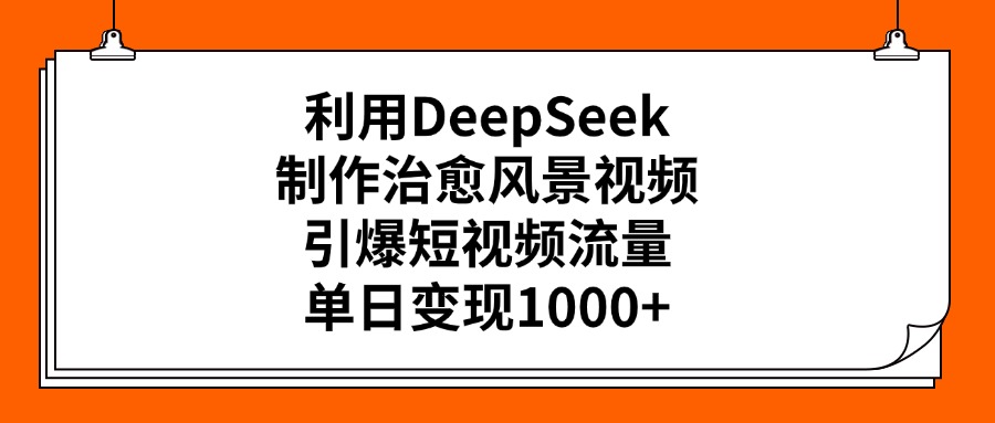 利用DeepSeek制作治愈风景视频，引爆短视频流量，单日变现1000+副业工作-副业资源站-副业项目-创业项目-搞钱项目个人副业工作资源分享
