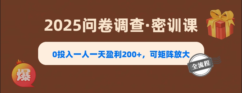 2025《问卷调查》0投入一人一天盈利200+，可矩阵放大副业工作-副业资源站-副业项目-创业项目-搞钱项目个人副业工作资源分享