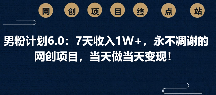 男粉计划6.0：7天收入1W+，永不凋谢的网创项目，当天做当天变现！副业工作-副业资源站-副业项目-创业项目-搞钱项目个人副业工作资源分享