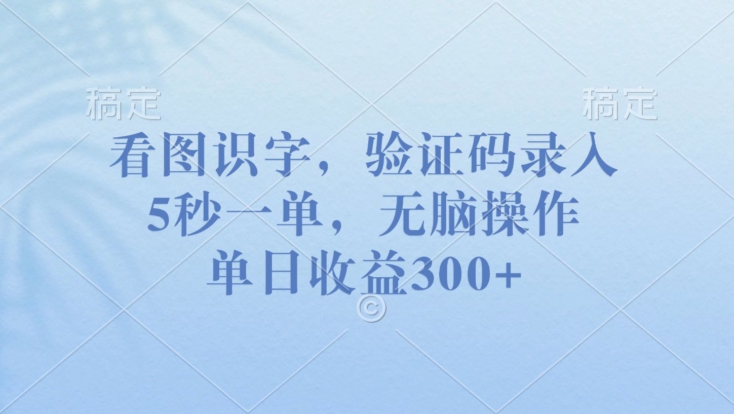 看图识字，验证码录入，5秒一单，无脑操作，单日收益300+副业工作-副业资源站-副业项目-创业项目-搞钱项目个人副业工作资源分享