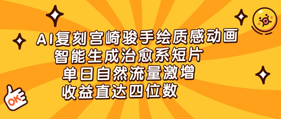 AI复刻宫崎骏手绘质感动画，智能生成治愈系短片，单日自然流量激增，收益直达四位数副业工作-副业资源站-副业项目-创业项目-搞钱项目个人副业工作资源分享