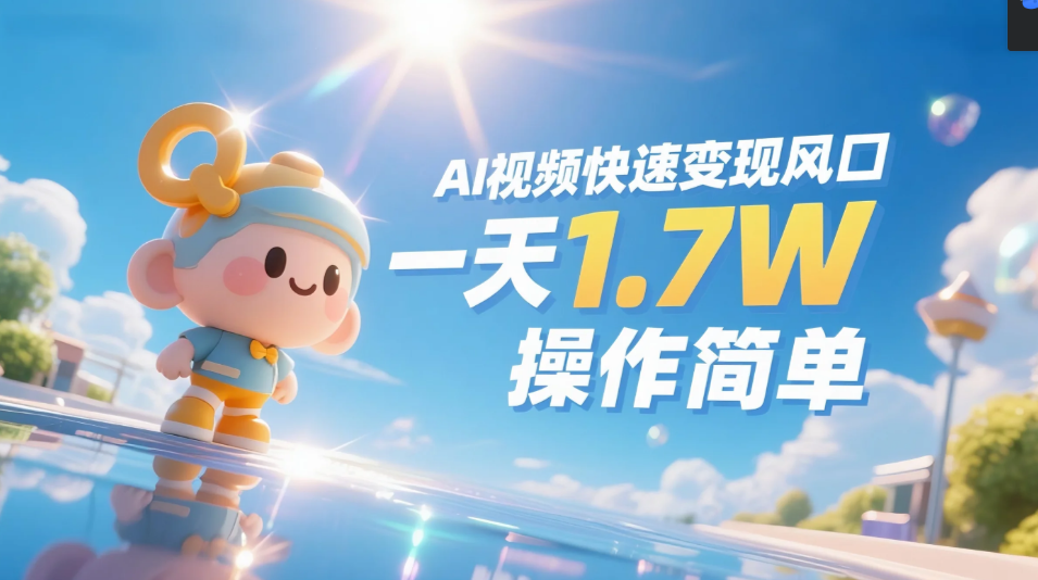 《Ai视频变现风口，一天1.7W，收入无上限，操作简单》副业工作-副业资源站-副业项目-创业项目-搞钱项目个人副业工作资源分享