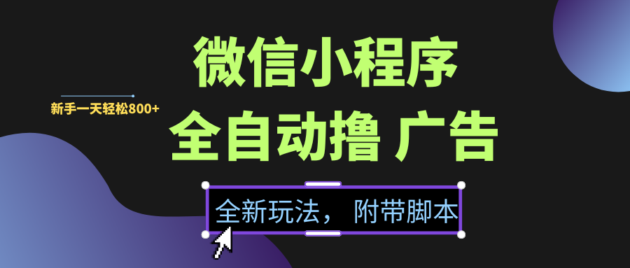 微信小程序挂机撸广告，全新玩法，新手一天轻松800+【附带脚本】副业工作-副业资源站-副业项目-创业项目-搞钱项目个人副业工作资源分享