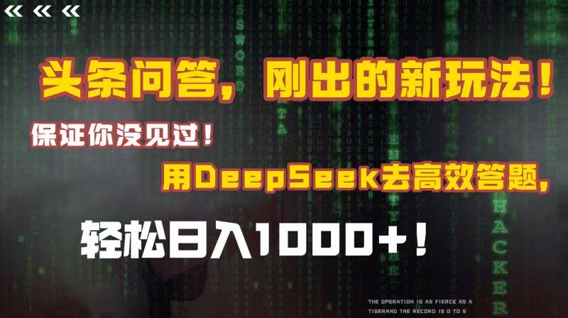 头条问答，刚出的新玩法！保证你没见过！结合Deepseek高效答题，轻松日入1000+副业工作-副业资源站-副业项目-创业项目-搞钱项目个人副业工作资源分享
